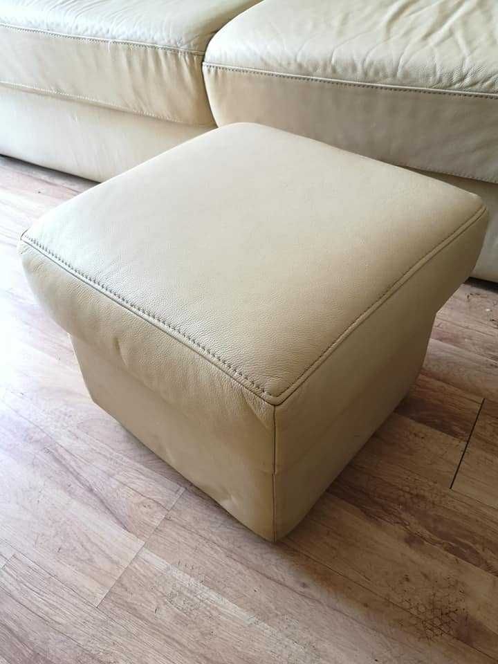 zestaw skóra sofa x2, fotel obrotowy, pufa