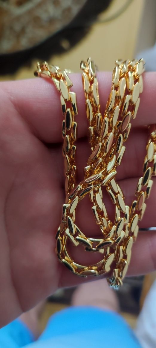 Złoty łańcuszek, Ankier, grawery na zapięciu,585,Nowy, pozłacany wyrób