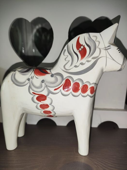 Konik biały 15cm Dalahäst A.OLSSONS Nusnäs SWEDEN ÄKTA cudowny rarytas