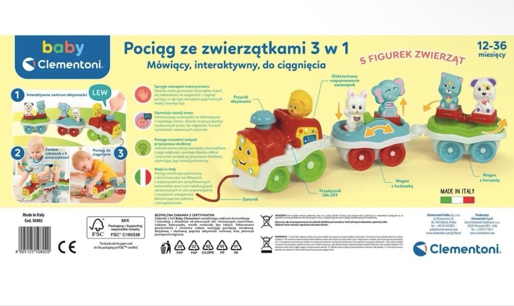 Interaktywny pociąg ze zwierzątkami Clementoni