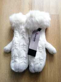 Nowe śliczne białe damskie rękawiczki z futerkiem 3M Thinsulate