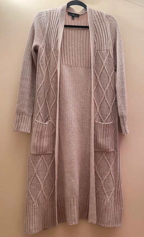 Kardigan sweter warkocze beż kieszenie S/M Derek Heart