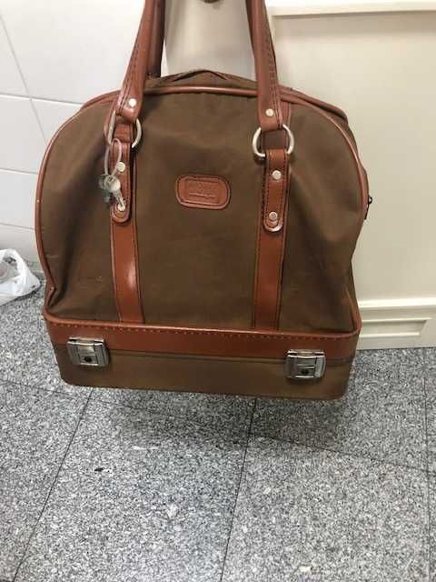 Saco viagem vintage em pele e vinil, castanho marca Renault