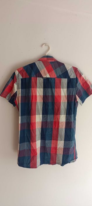 Casualowa koszula w kratę z krótkim rękawem S bawełna