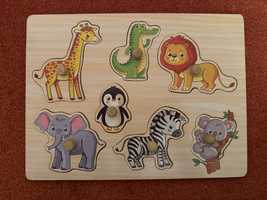 Drewniana układanka puzzle zwierzęta zwierzątka ze zwierzętami