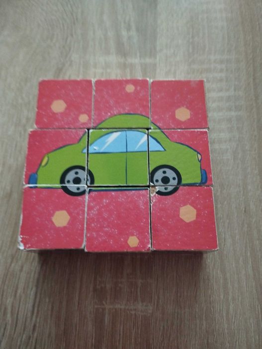 Drewniane puzzle kostki 6w1, pojazdy, wóz strażacki, statek, karetka