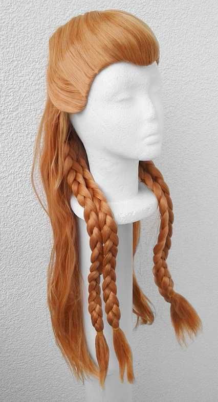 Aloy Horizon Genshin Impact ruda peruka z warkoczami cosplay wig