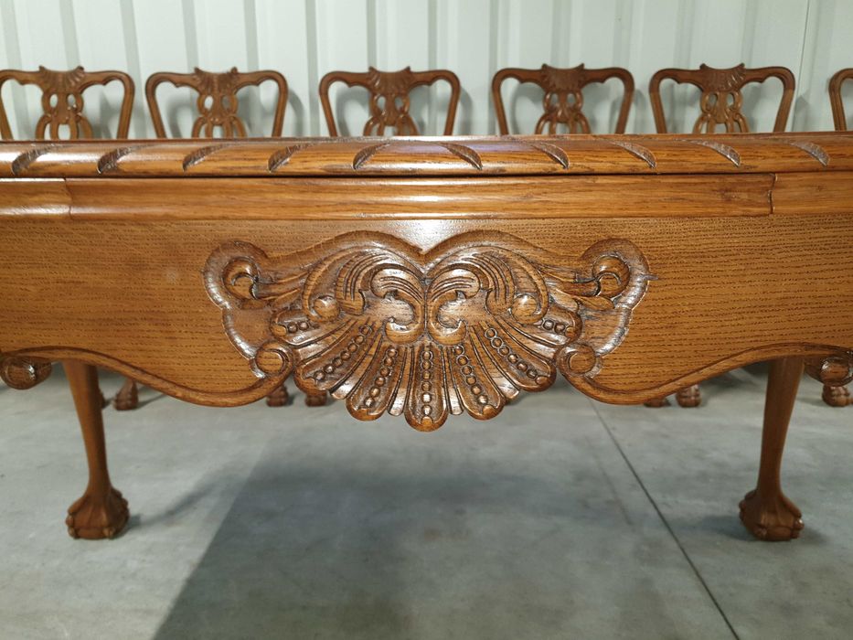 Piękny stół obustronnie rozkładany Chippendale i sześć krzeseł Dostawa