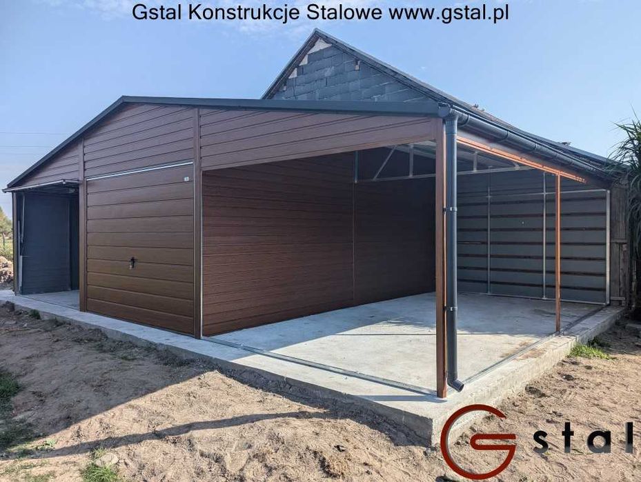 garaż z wiatą drewutnia 9x6 (garaż 6x6 wiata 3x6) profil ocynk gstal