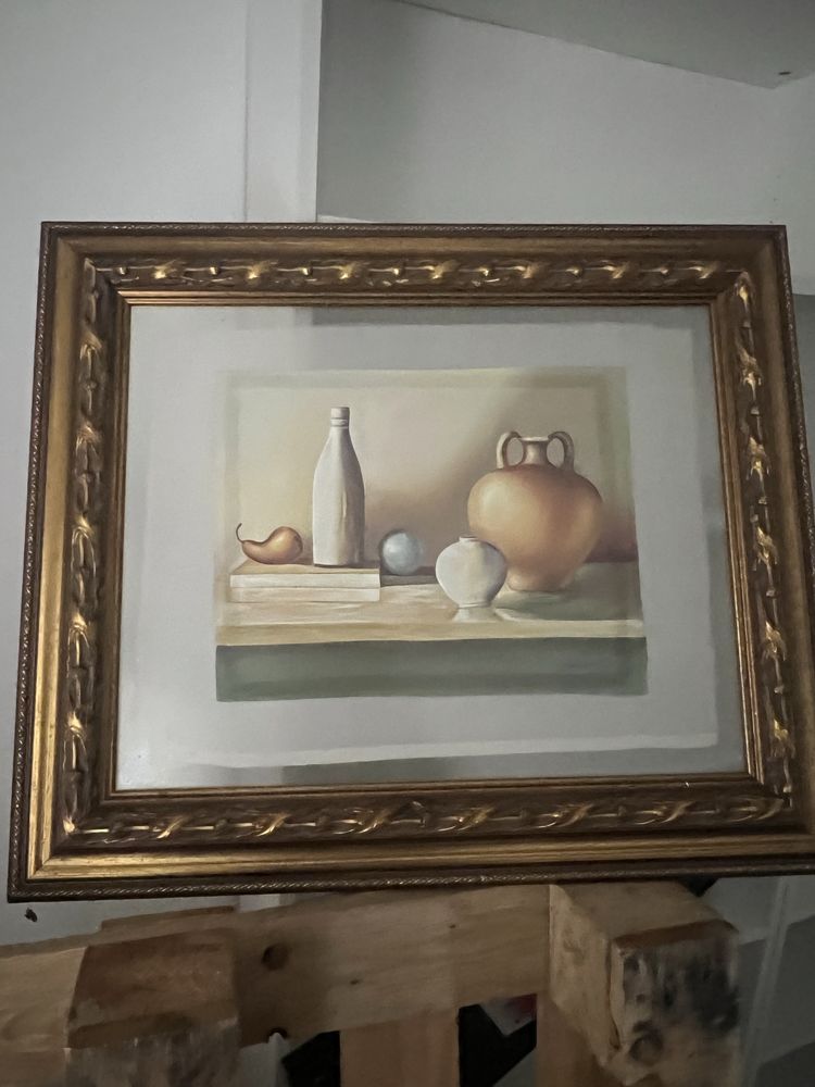 Quadros pintura a oleo em seda emoldurados