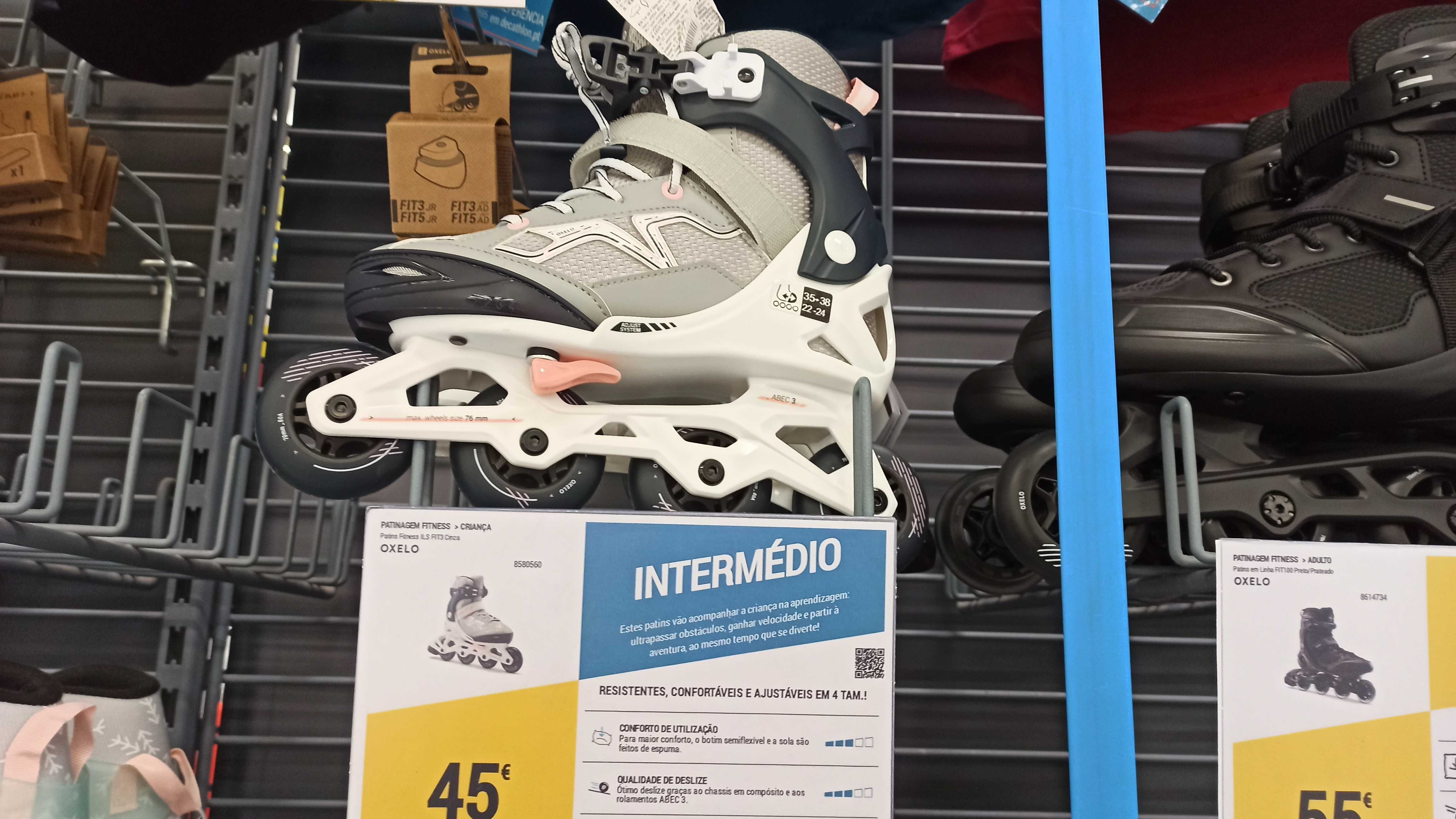 Patins em linha marca Oxelo, extensíveis em tamanho: 35 ao 38.