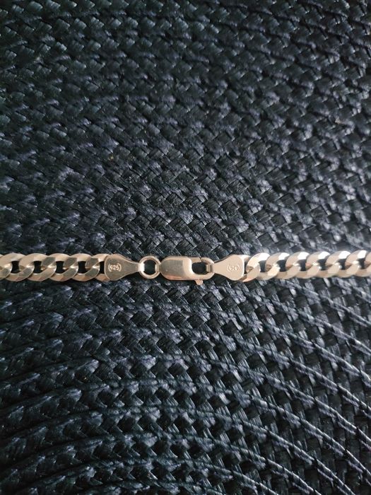 Srebrny Łańcuszek/stan idealny/925 Pancerka Pełna z Krzyżykiem Argmeta