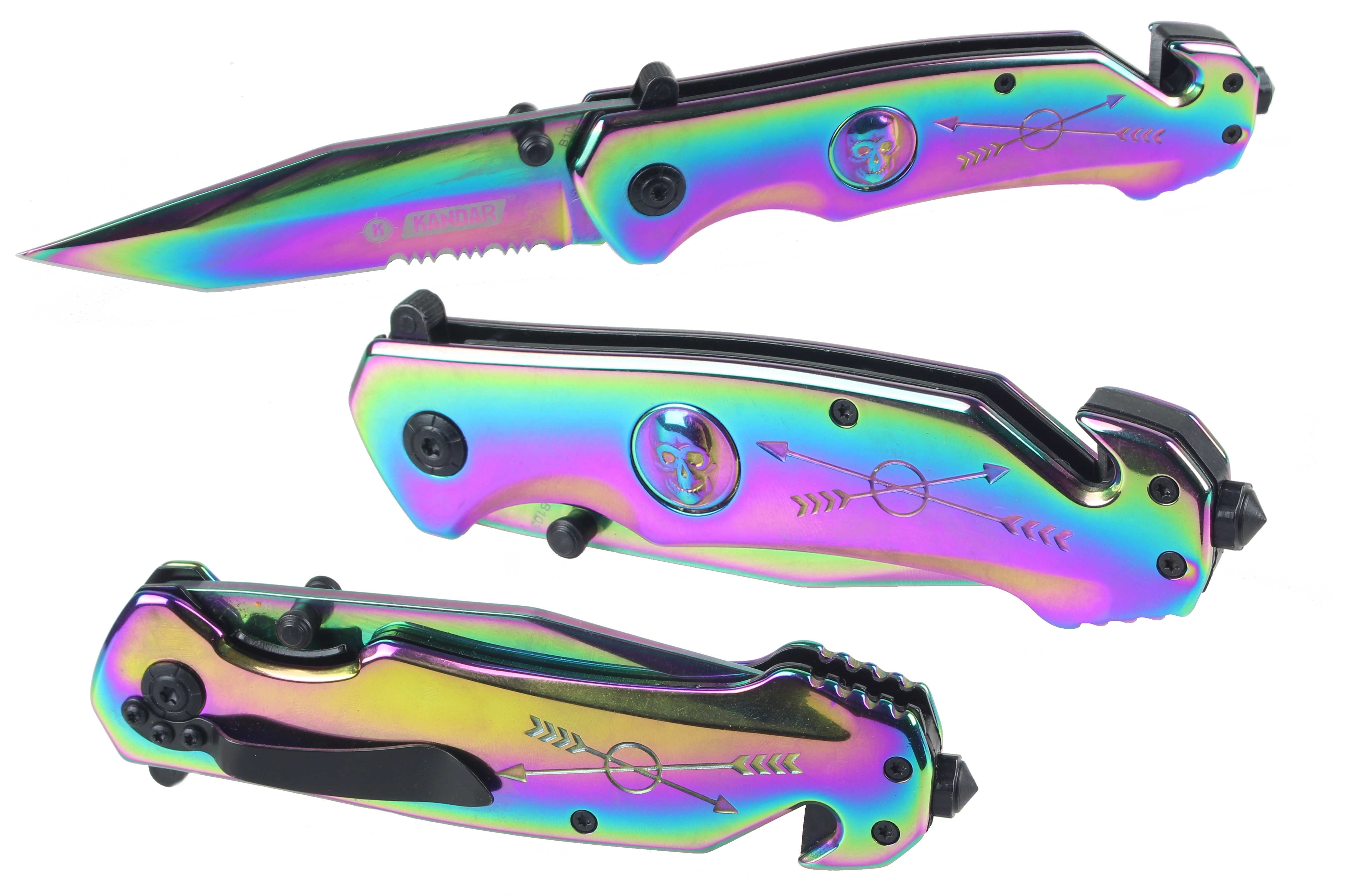 Nóż scyzoryk TAKTYCZNY KANDAR tęczowy AUTOMAT wspomagany RAINBOW KN32