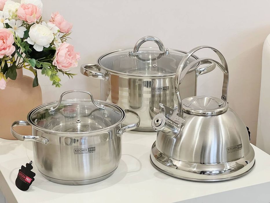 Каструля 8л; 6,5л; 3,6л; 2,7;  сотейник- ківш з нержавійки