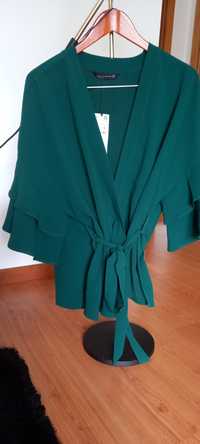 Blusa cruzada verde ZARA