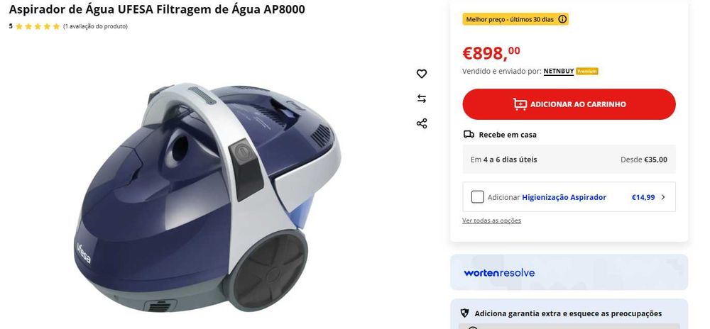 Aspirador água UFESA AP8000 profissional 4 litros