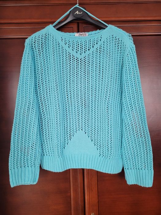 Turkusowy ażurowy sweter rozmiar S.