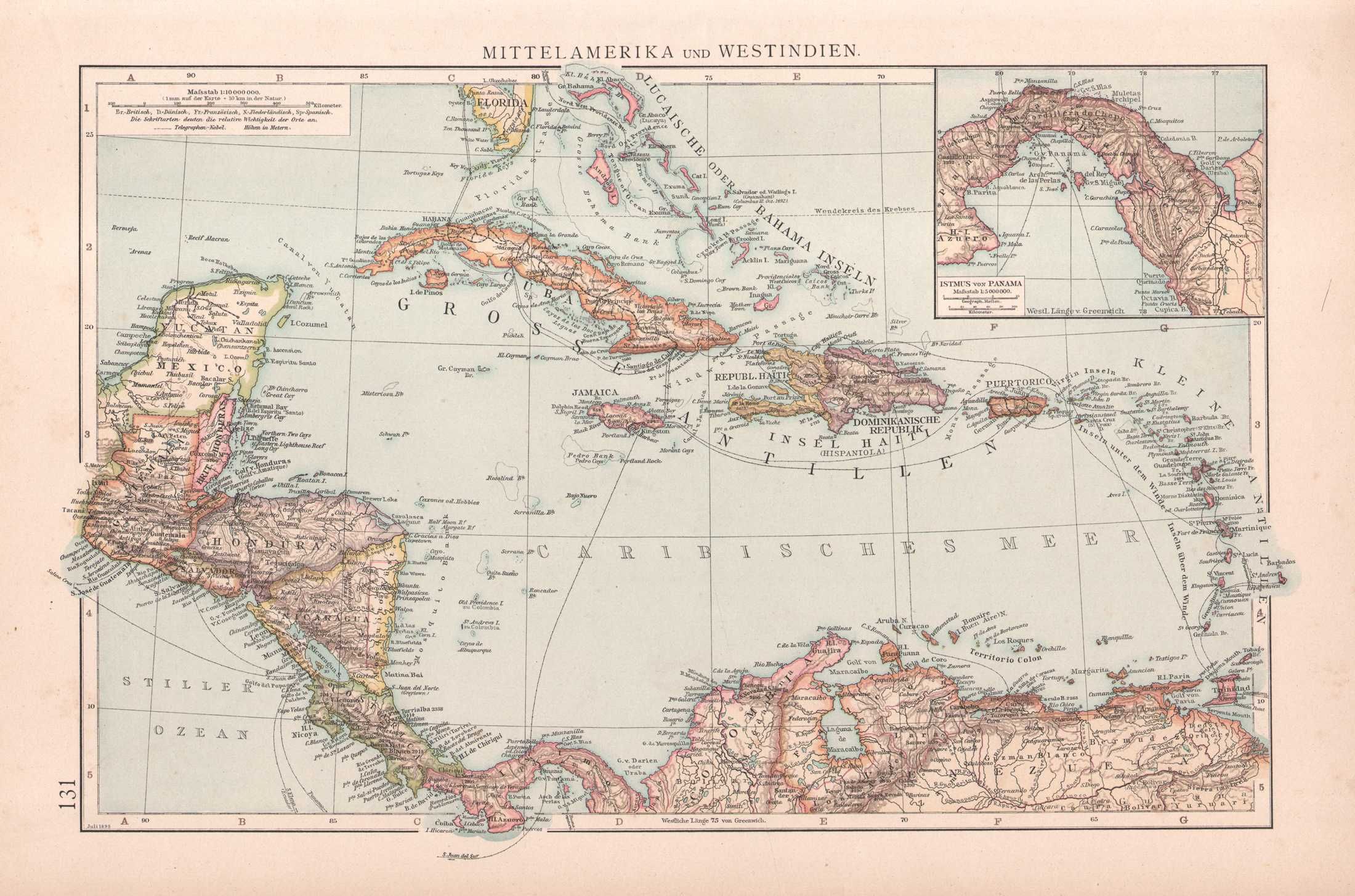 Ameryka Środkowa  Stara mapa 1893 rok autentyk