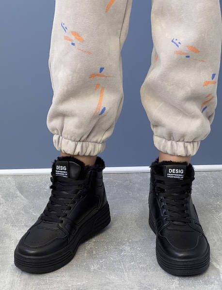 Стильні жіночі зимові хайтопи, кросівки, черевики чорні!