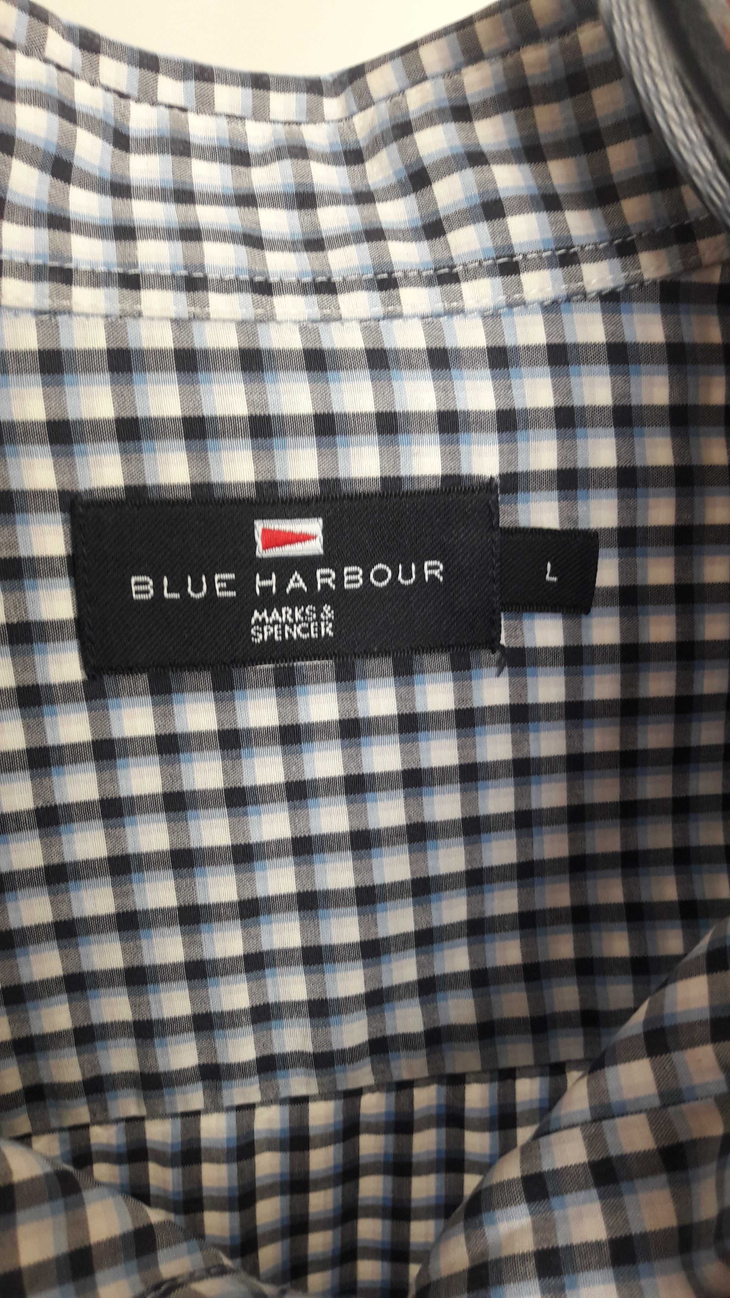 Elegancka koszula w kratkę M&S niebieska -biała L bawełna