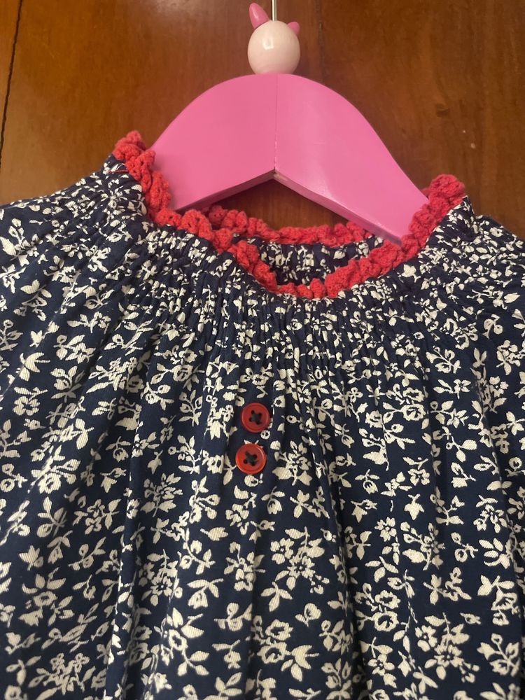 Camisa / Túnica Menina inverno Lanidor azul com flores