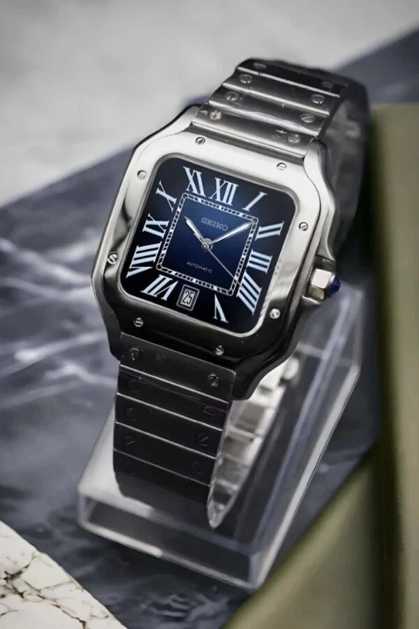 SEIKO MOD SANTOS  Niebieski Biały Custom NOWY