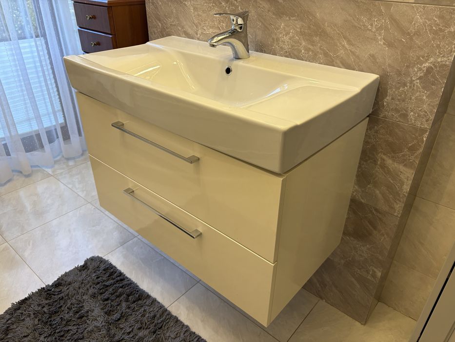 Szafka wisząca z 2 szufladami i umywalka 88x48x62cm kolor biały 80-90