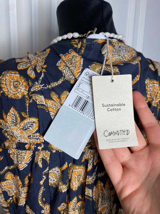 Nowa sukienka mini granatowa w kwiaty 36 S Mango oversize 100% bawełna