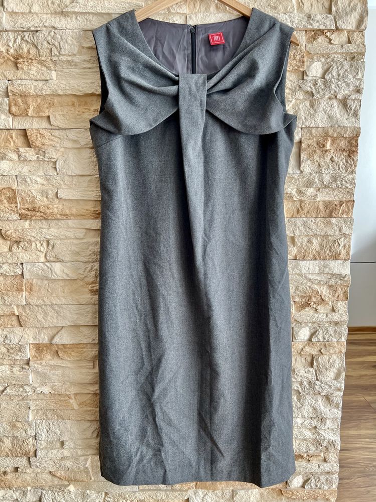 Sukienka szara biurowa XL Tiffi z kokardką