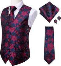 L XL Kamizelka Krawat elegancka garnituru BORDOWA GRANATOWA zestaw