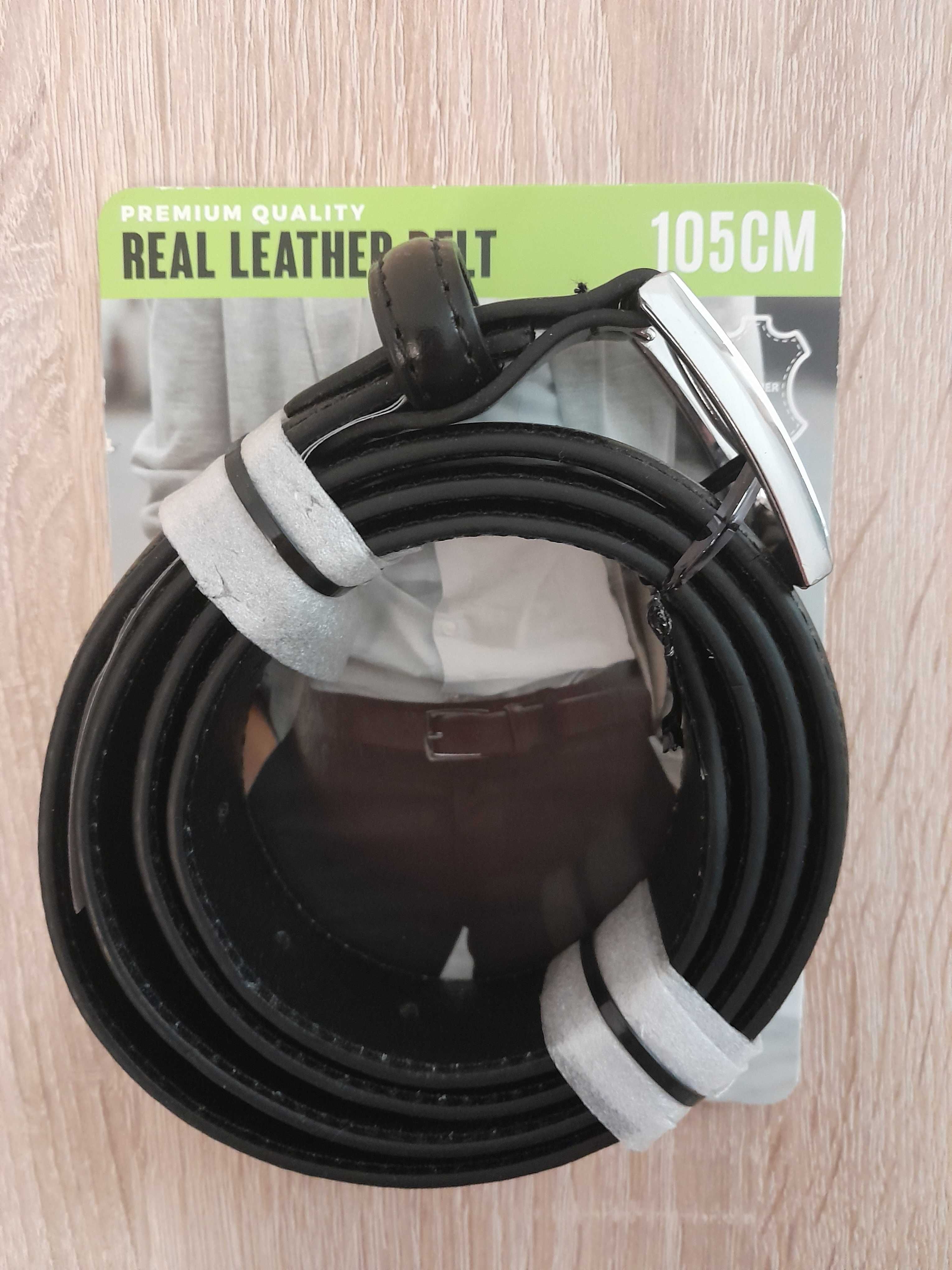 Nowość ! Pasek ze skóry 100% , czarny_105 cm ( pleciony)
