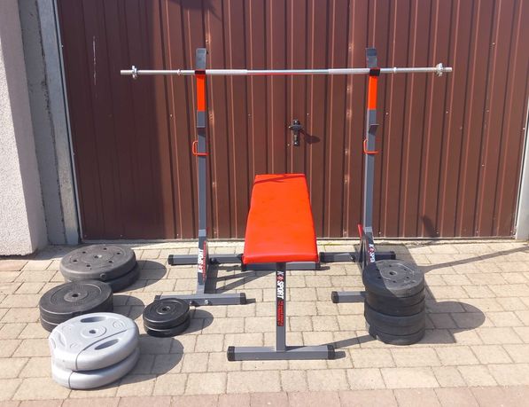 Zestaw do treningu siłowego Stojaki/Ławka/Gryf/Obciążenie 115 kg