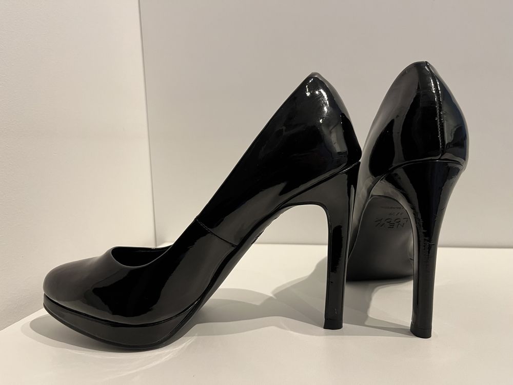 Wysokie szpilki czarne lakier 11 cm New Look Zalando (jak nowe) 37