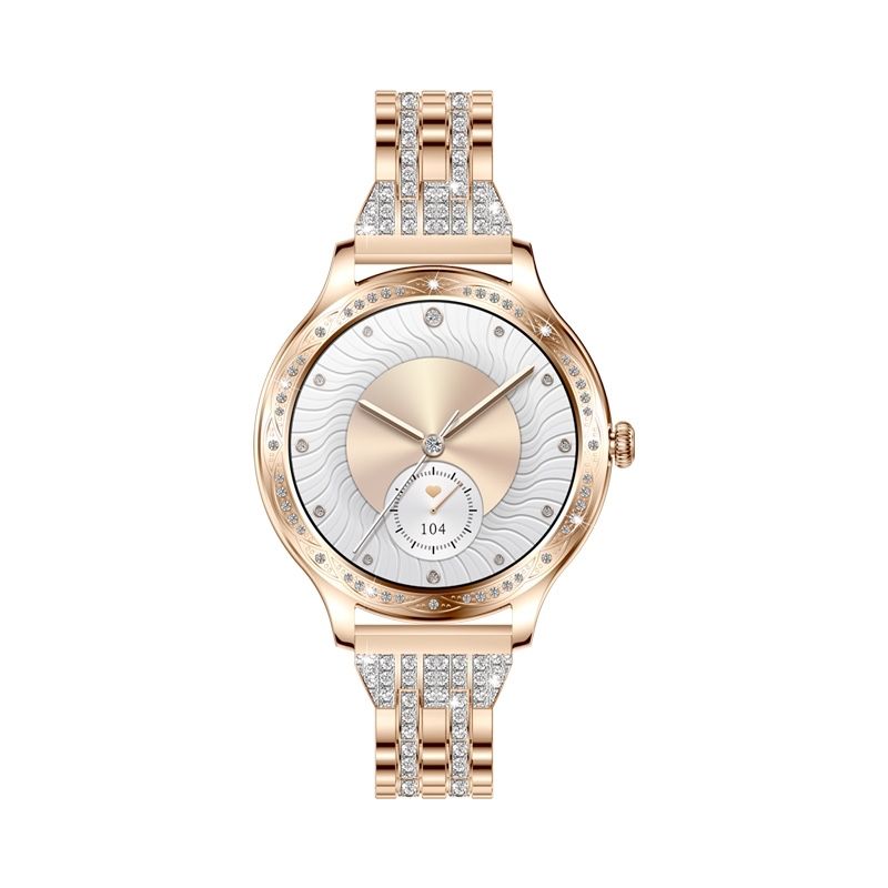 Elegancki Smartwatch damski złoty cyrkonie rozmowy IPhone Android