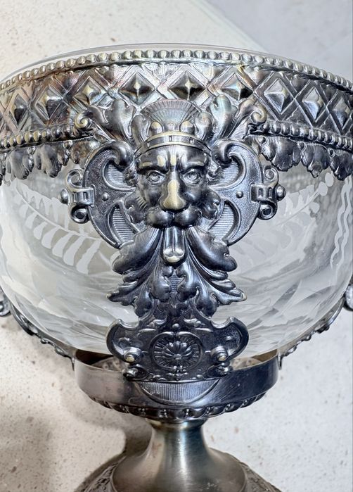 Rara antiga taça  WMF Arte Nova de caviar ou outro com banho em prata