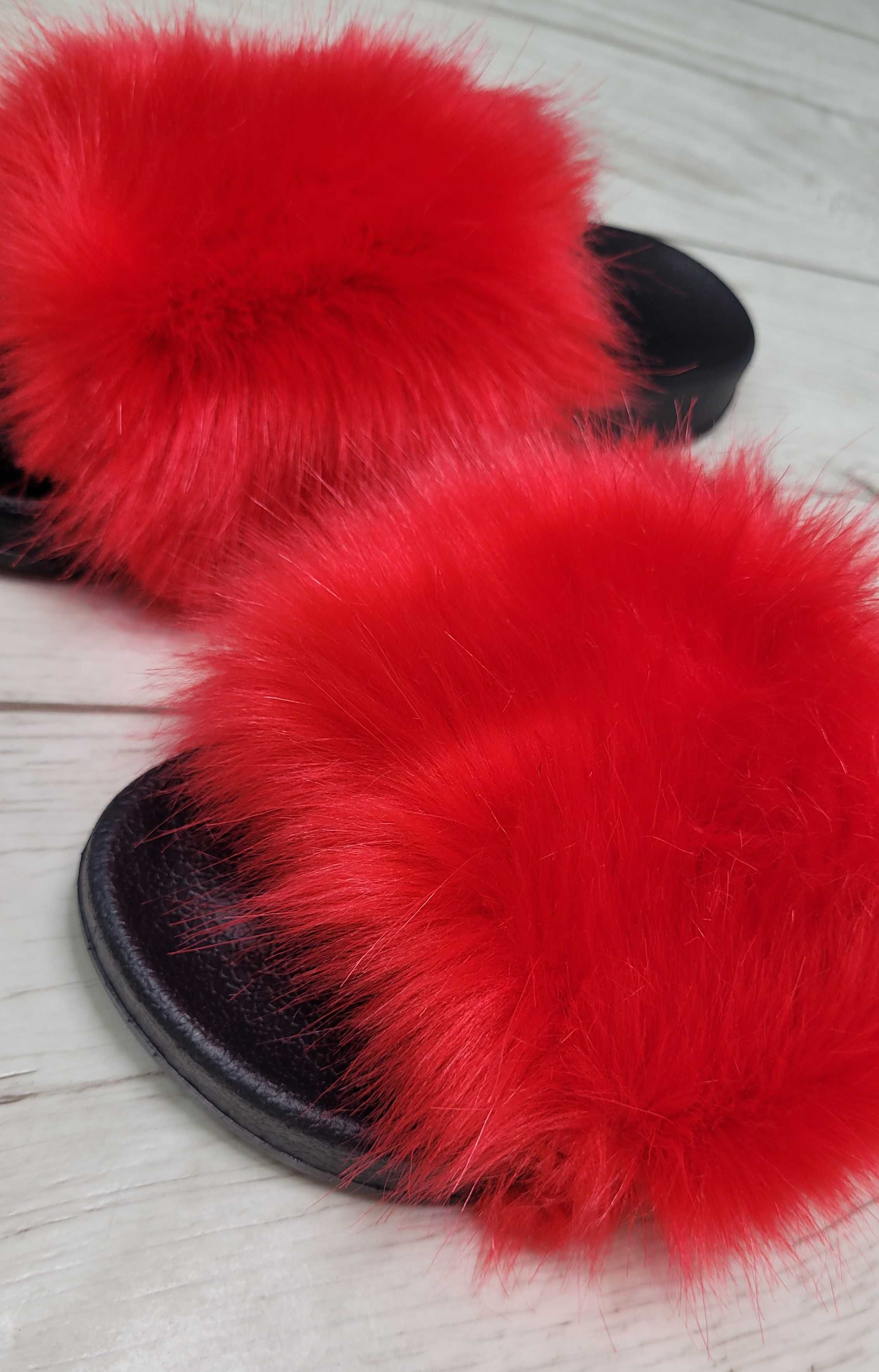 Klapki rozm 36-41 z futerkiem papucie buty CZERWONE TU KUPUJESZ 37