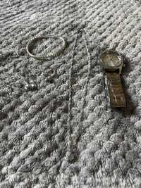 Conjunto relógio, pulseira, colar, brincos e anel