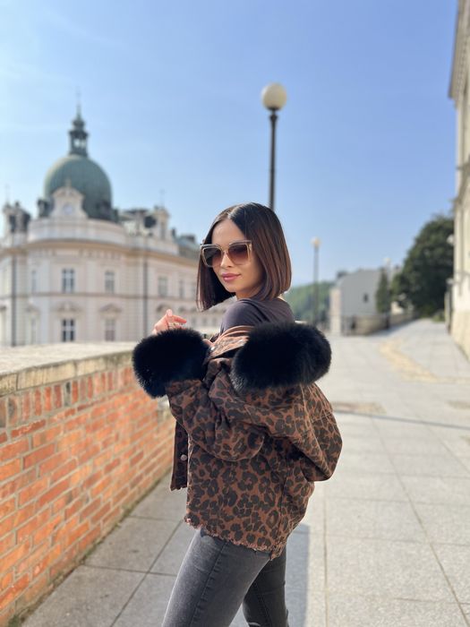 Katana katanka kurtka jeansowa pantera panterka z naturalnym futem lis