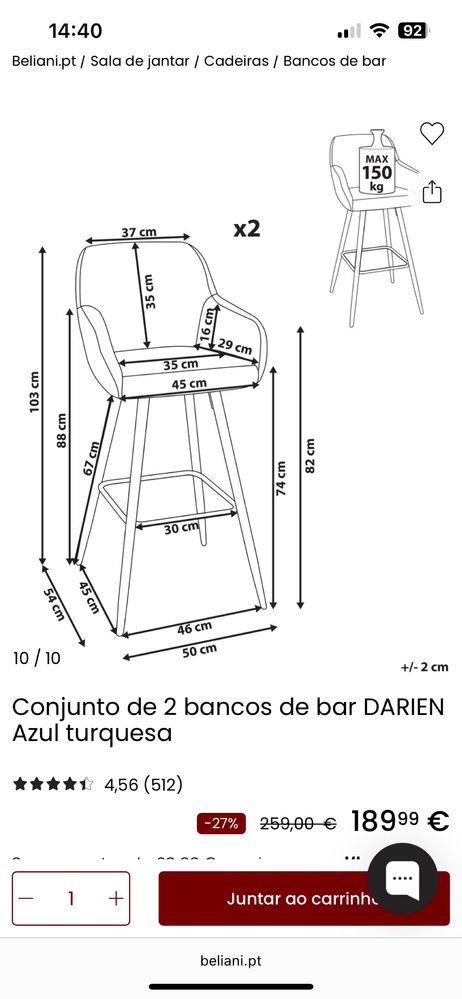 Bancos de bar DARIEN Azul turquesa