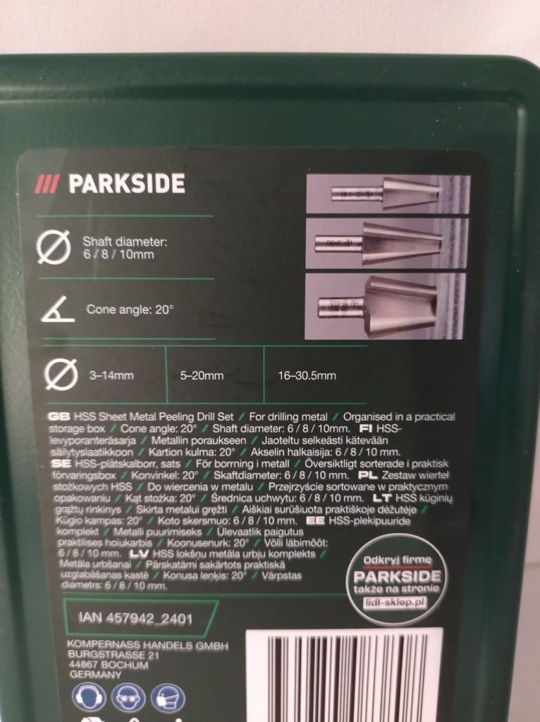 Zestaw wierteł stożkowych HSS do metalu Parkside