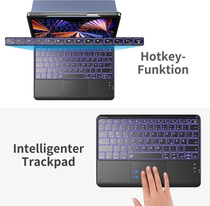 Vobafe etui klawiatura bluetooth touchpad LED iPad Pro 12,9' 3/4/5/6