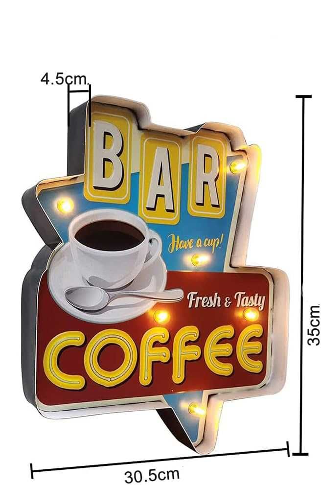 Szyld 3D retro, vintage, znak świetlny kawa, coffee bar, kawiarnia