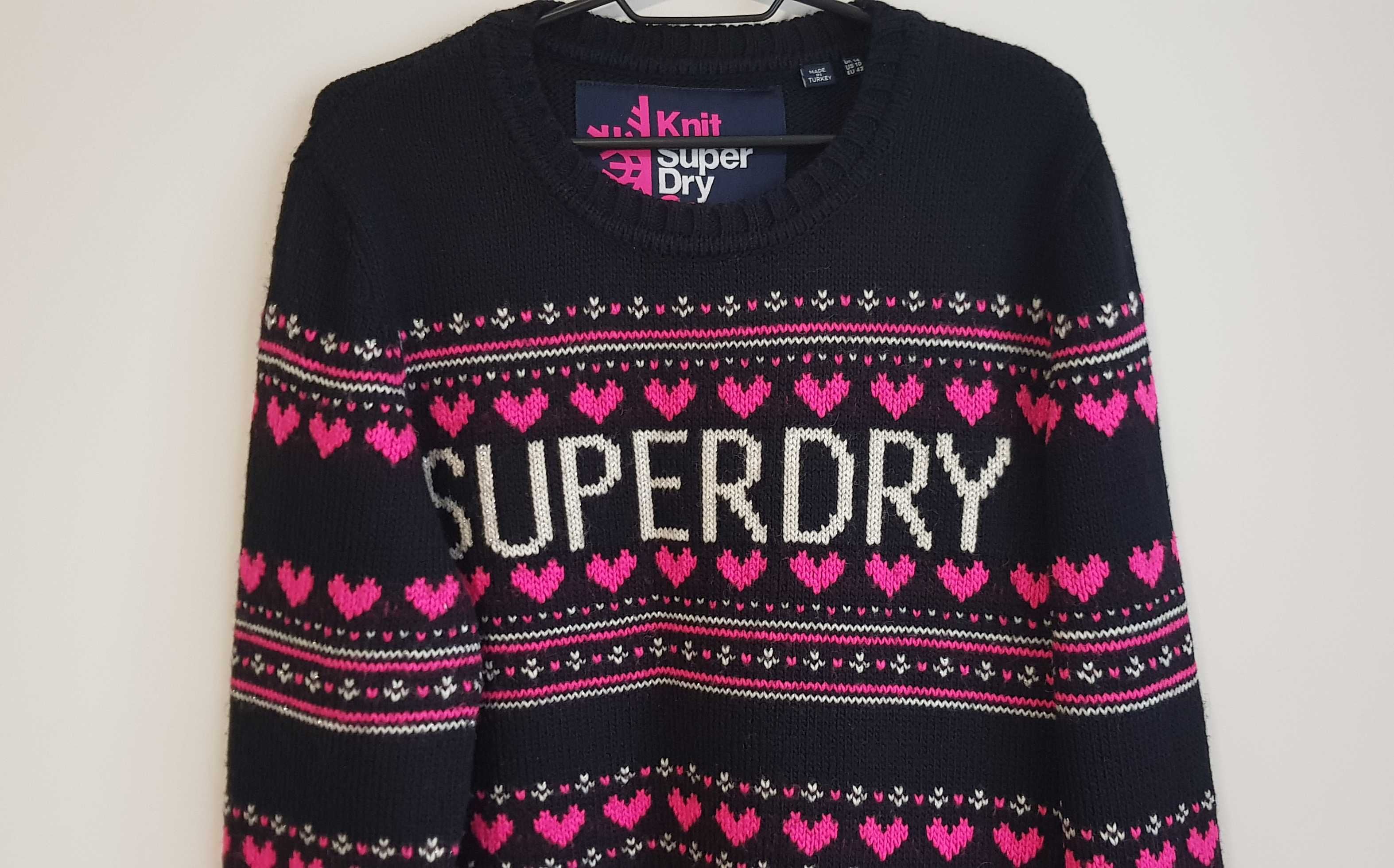 Nowy damski sweter zimowy w serca serduszka Superdry rozm. S/M/L/XL