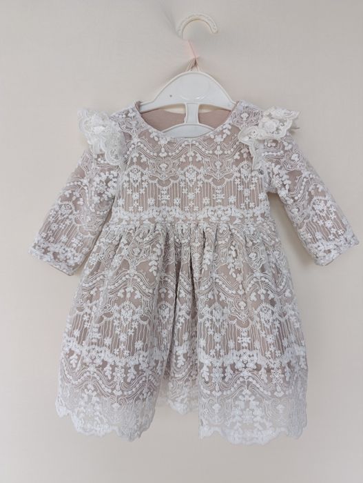 Zestaw na chrzest, komplet do chrztu dla dziewczynki, wełniany płaszcz