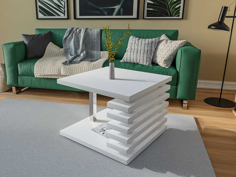 Stolik kawowy 60x60 do salonu dwupoziomowa ława na wysoki połysk