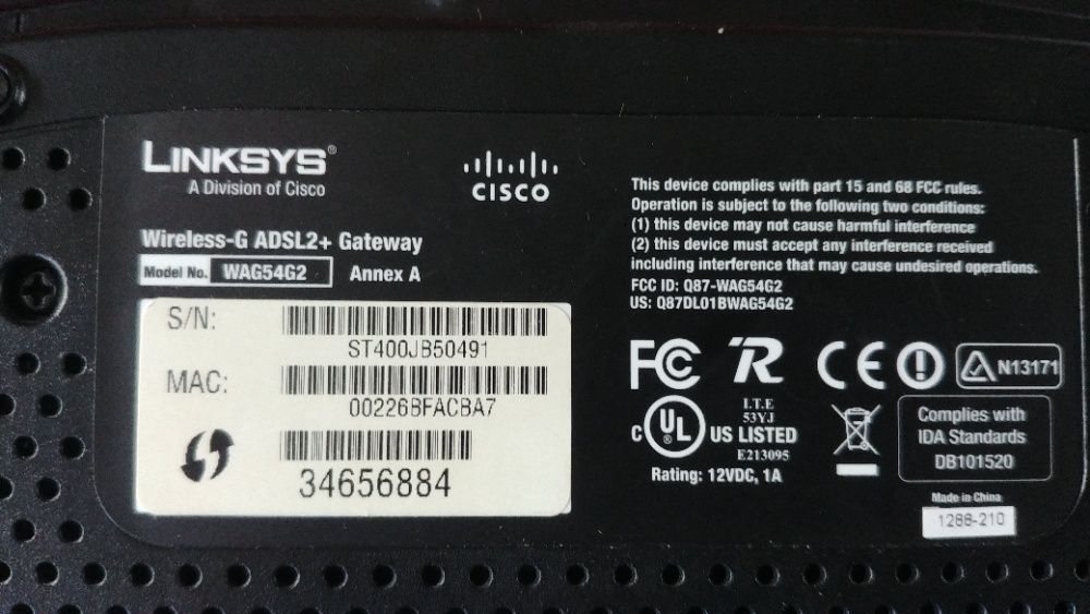 Router Linksys WAG54G2-EE ADSL2+ Gateway Wless-G