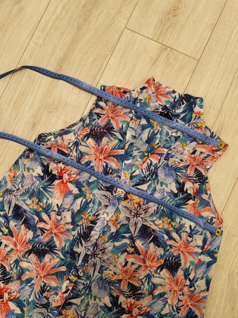 Kolorowa bluzka w kwiaty, z kołnierzykiem, na guziki, H&M, rozm. 34/XS