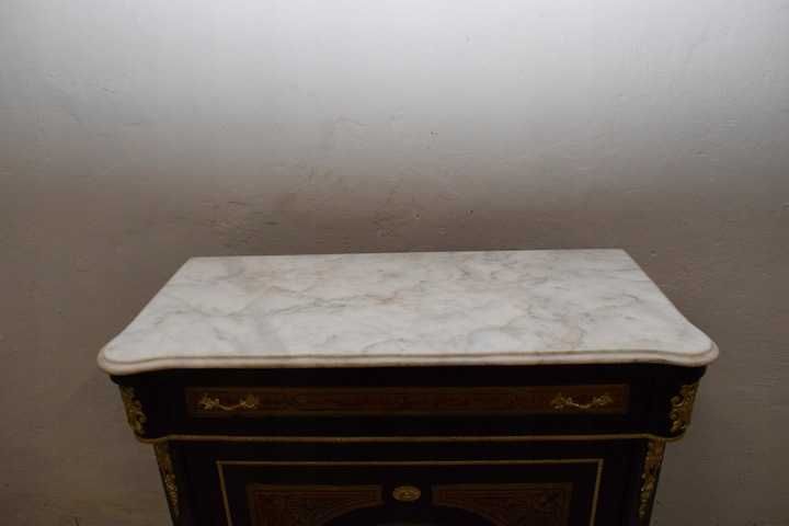 Komoda Boulle Kredens - Blat Marmur - Szafa Drewno + Brąz - UNIKAT