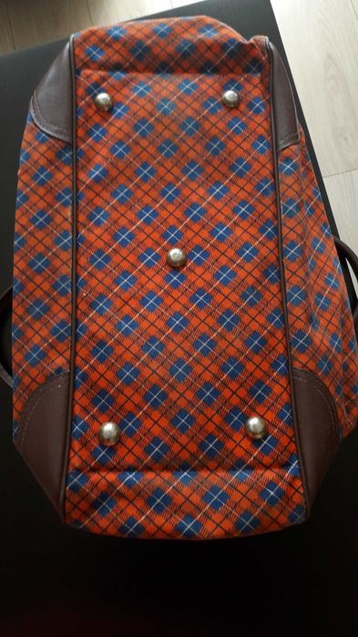 Torba podróżna vintage w kratę z okresu PRL