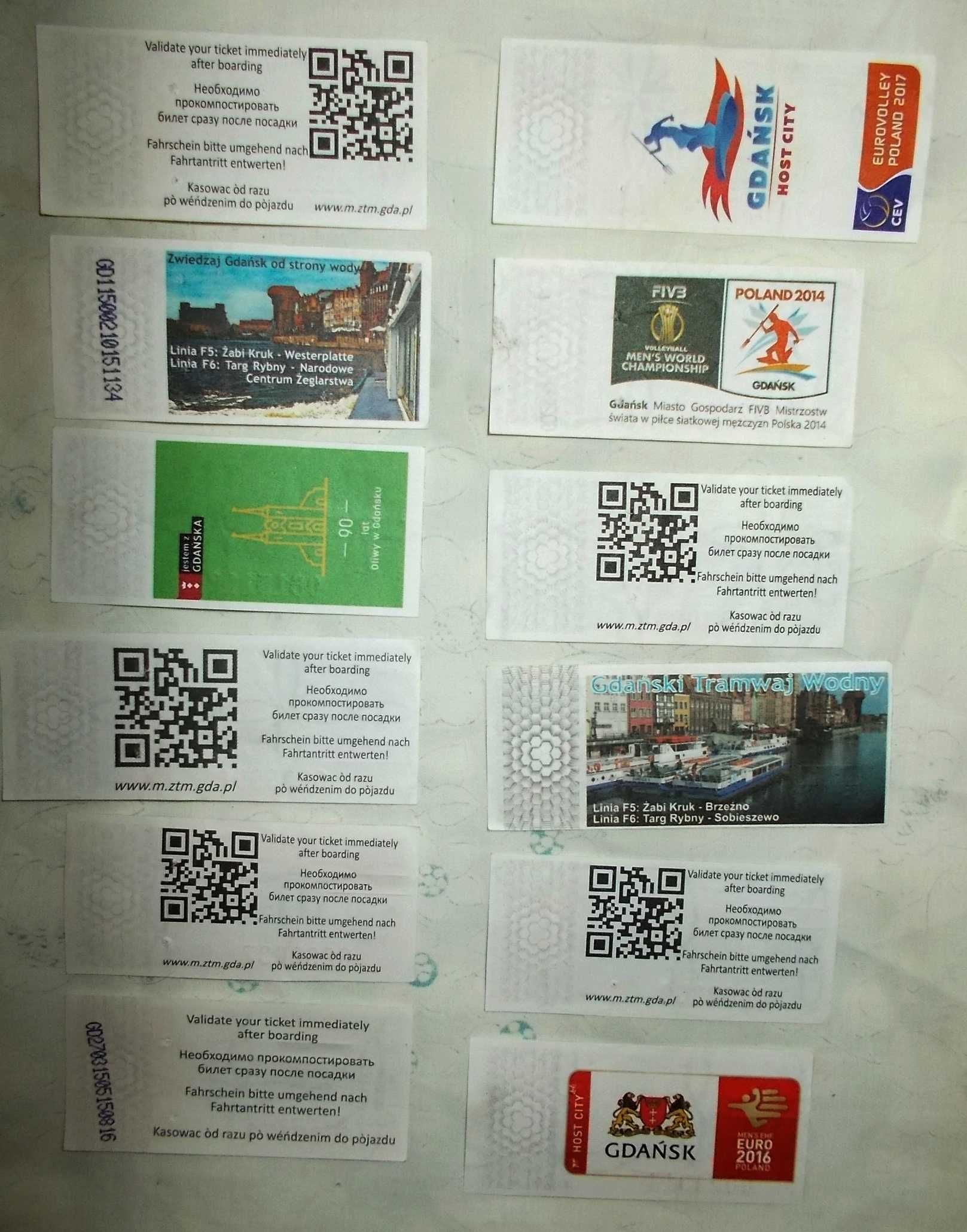Bilety ZTM Gdańsk - kolekcja 12 szt. - każdy inny (2014r.)